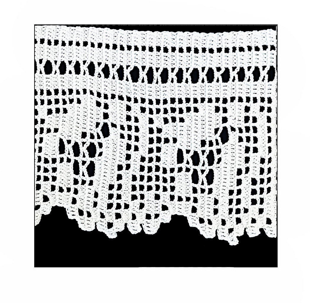 Bordo filet bianco con fiori ad uncinetto 13 cm x 50 cm