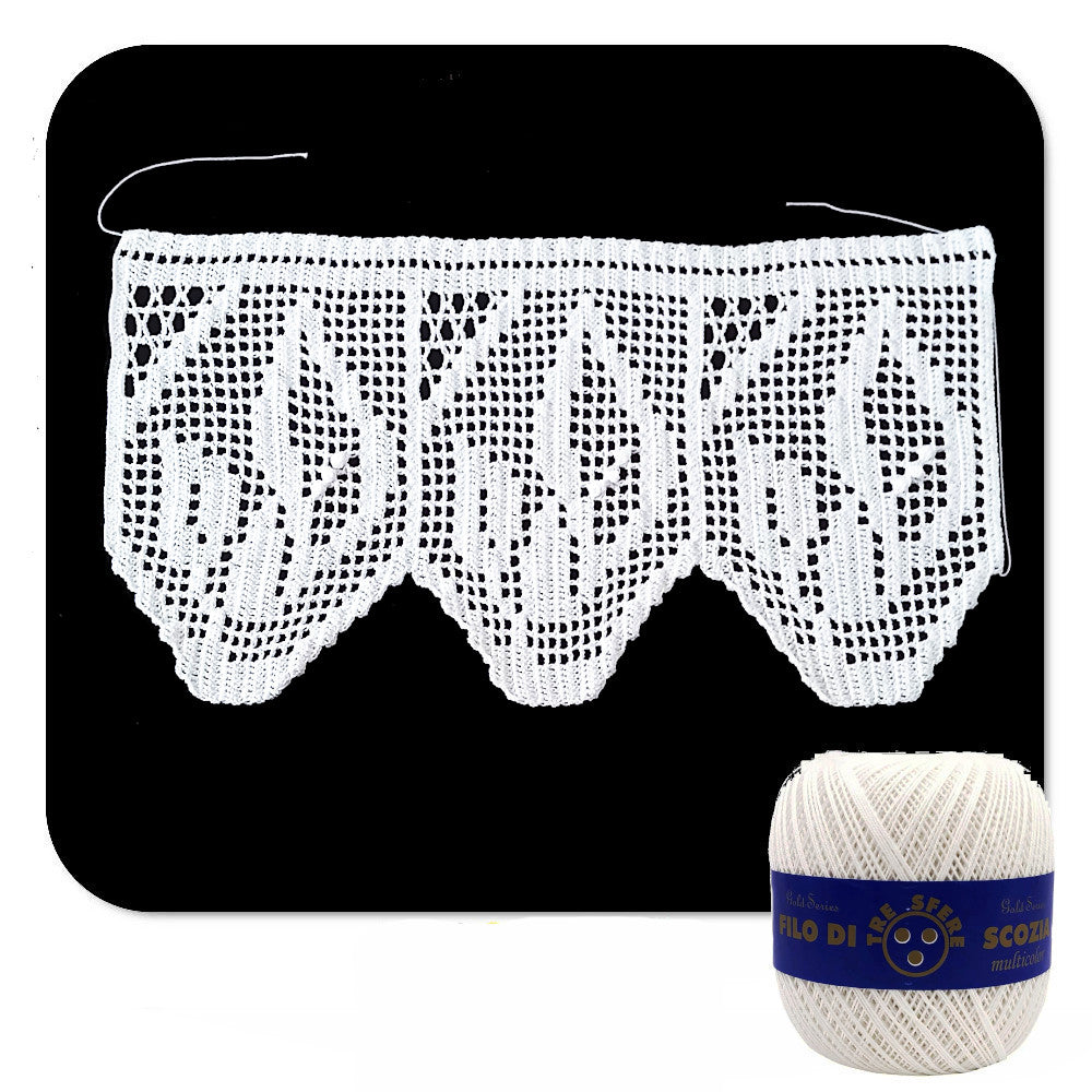 Bordo filet bianco con fiori ad uncinetto 17 cm x 55 cm