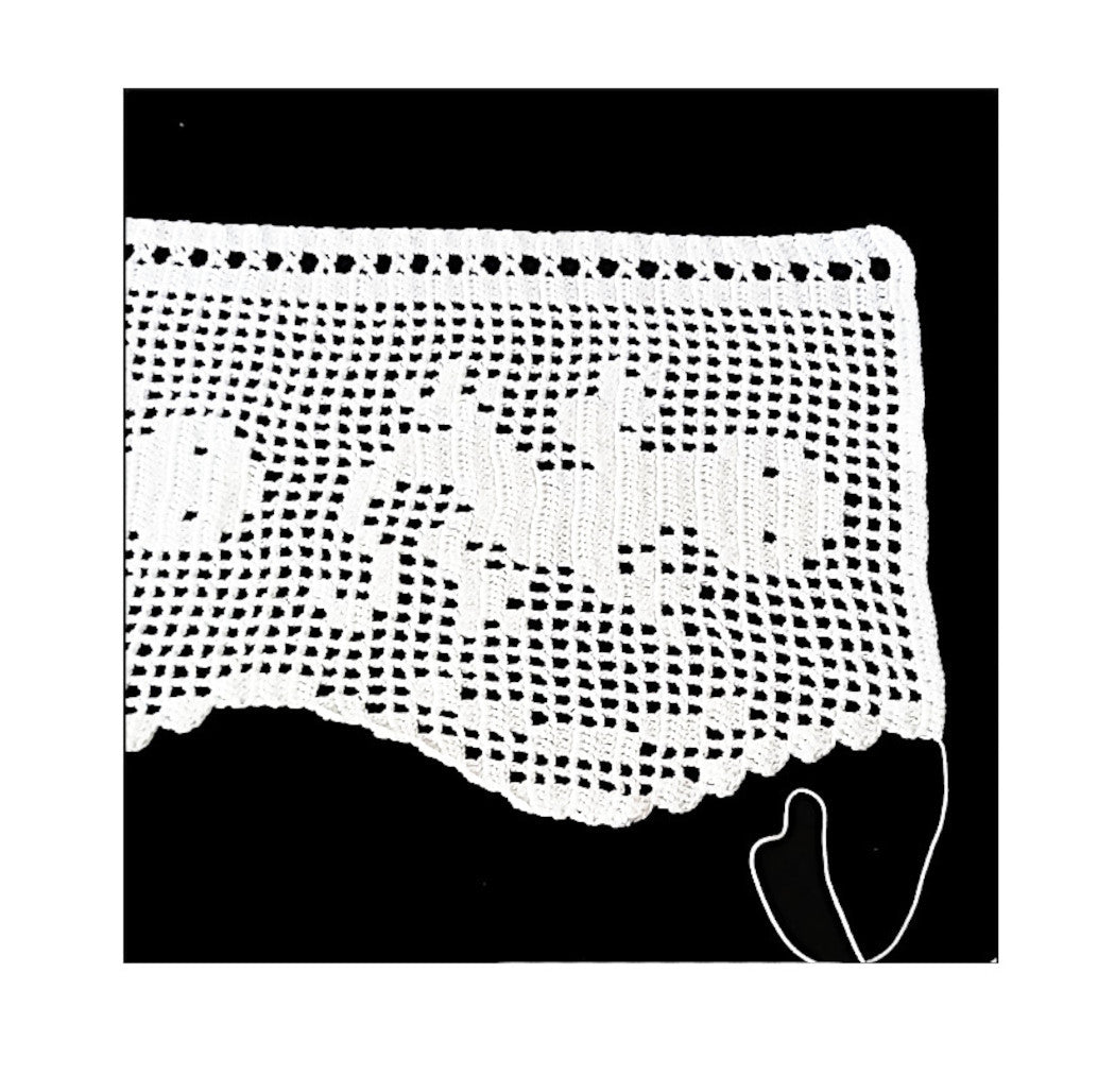 Bordo filet bianco con gechi ad uncinetto 17 cm x 60 cm