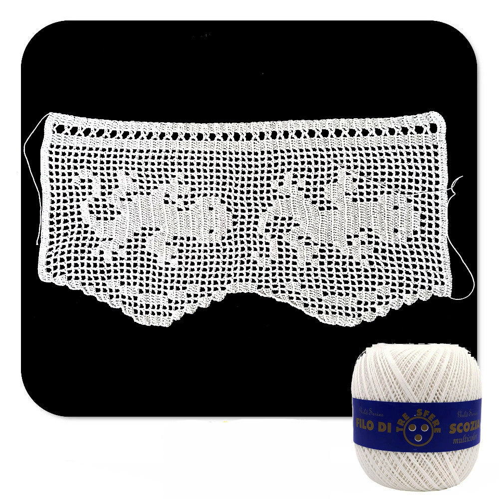 Bordo filet bianco con gechi ad uncinetto 17 cm x 60 cm