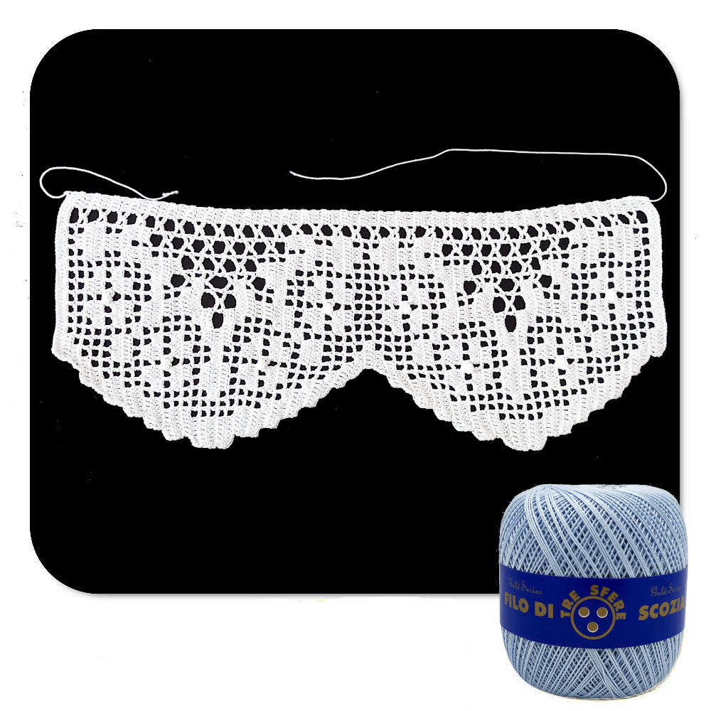 Bordo filet celeste con fiori ad uncinetto 12 cm x 60 cm