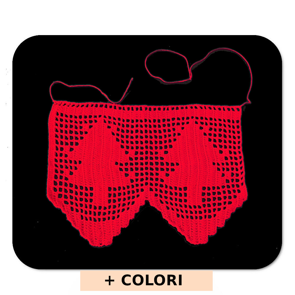 Bordo filet di Natale rosso con alberello ad uncinetto 15 cm x 50 cm