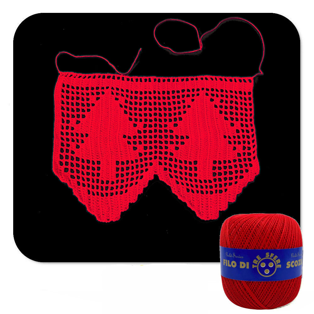 Bordo filet di Natale rosso con alberello ad uncinetto 15 cm x 50 cm