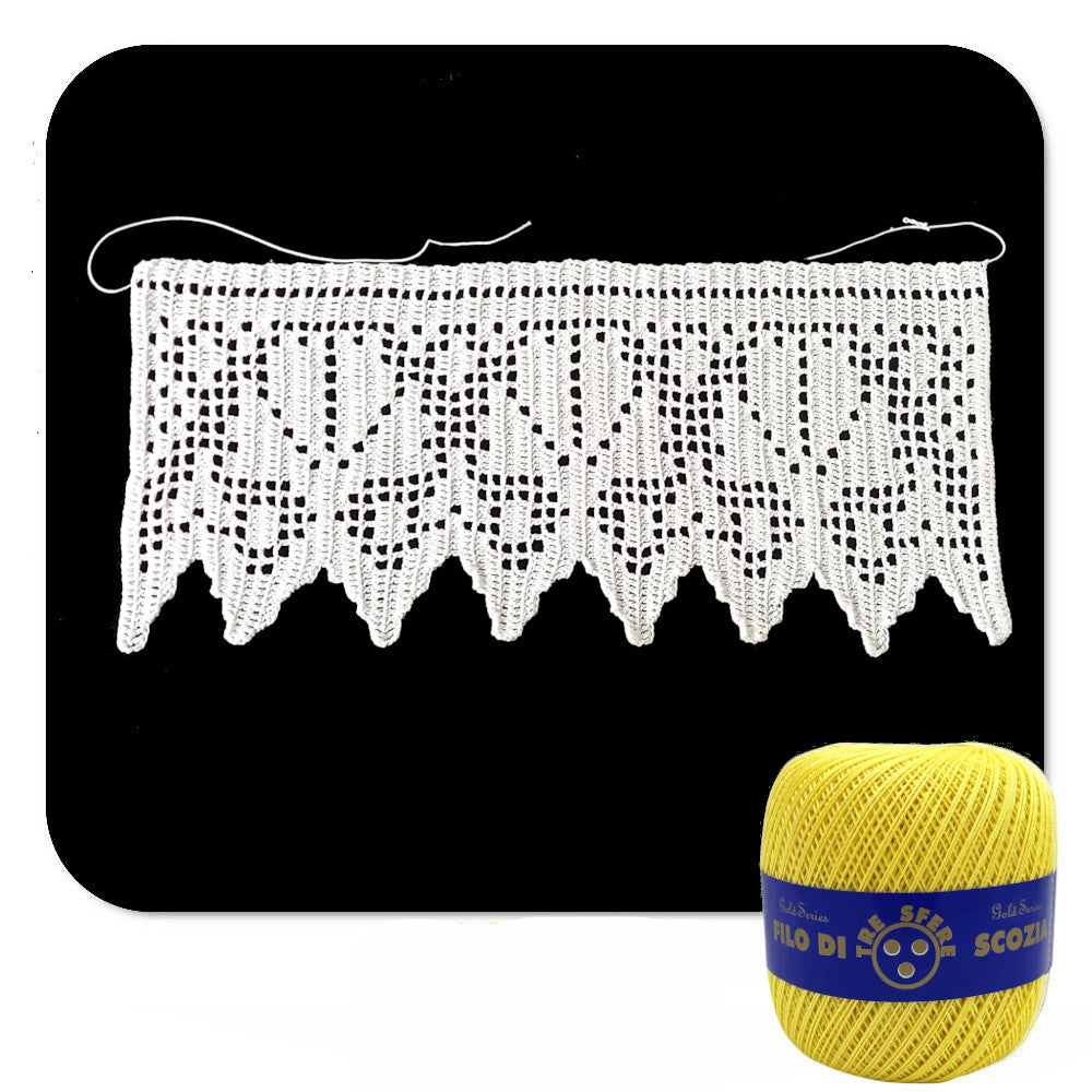 Bordo filet giallo con conchiglie ad uncinetto 13 cm x 50 cm