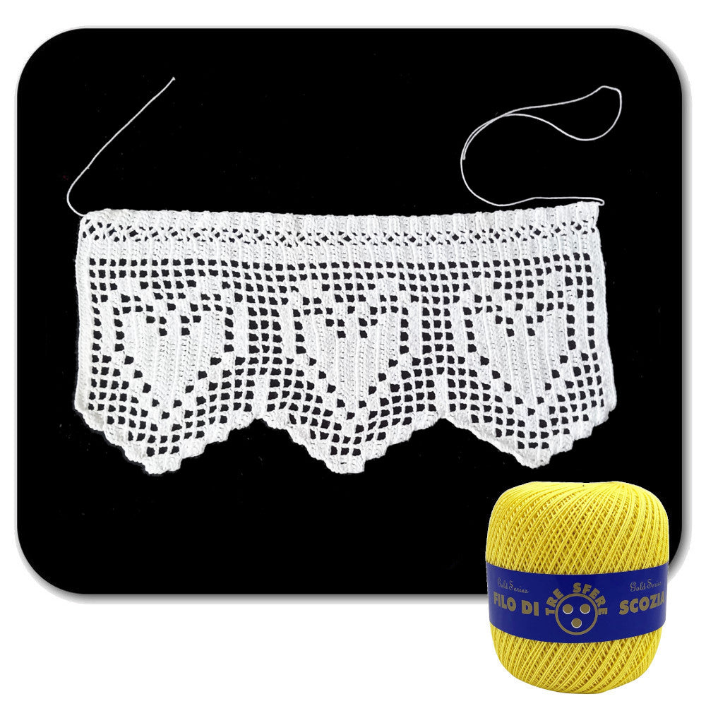 Bordo filet giallo con cuori ad uncinetto 12 cm x 50 cm