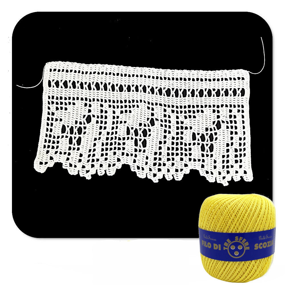 Bordo filet giallo con fiori ad uncinetto 13 cm x 50 cm