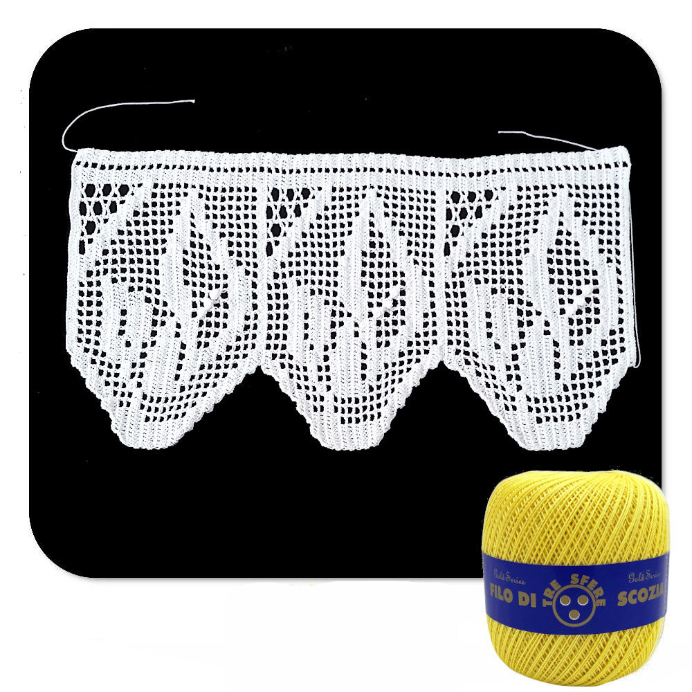 Bordo filet giallo con fiori ad uncinetto 17 cm x 55 cm