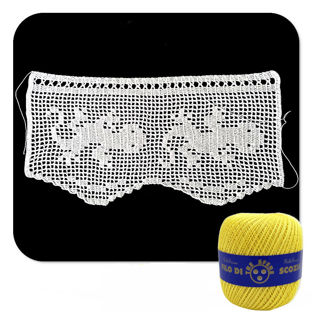 Bordo filet giallo con gechi ad uncinetto 17 cm x 60 cm