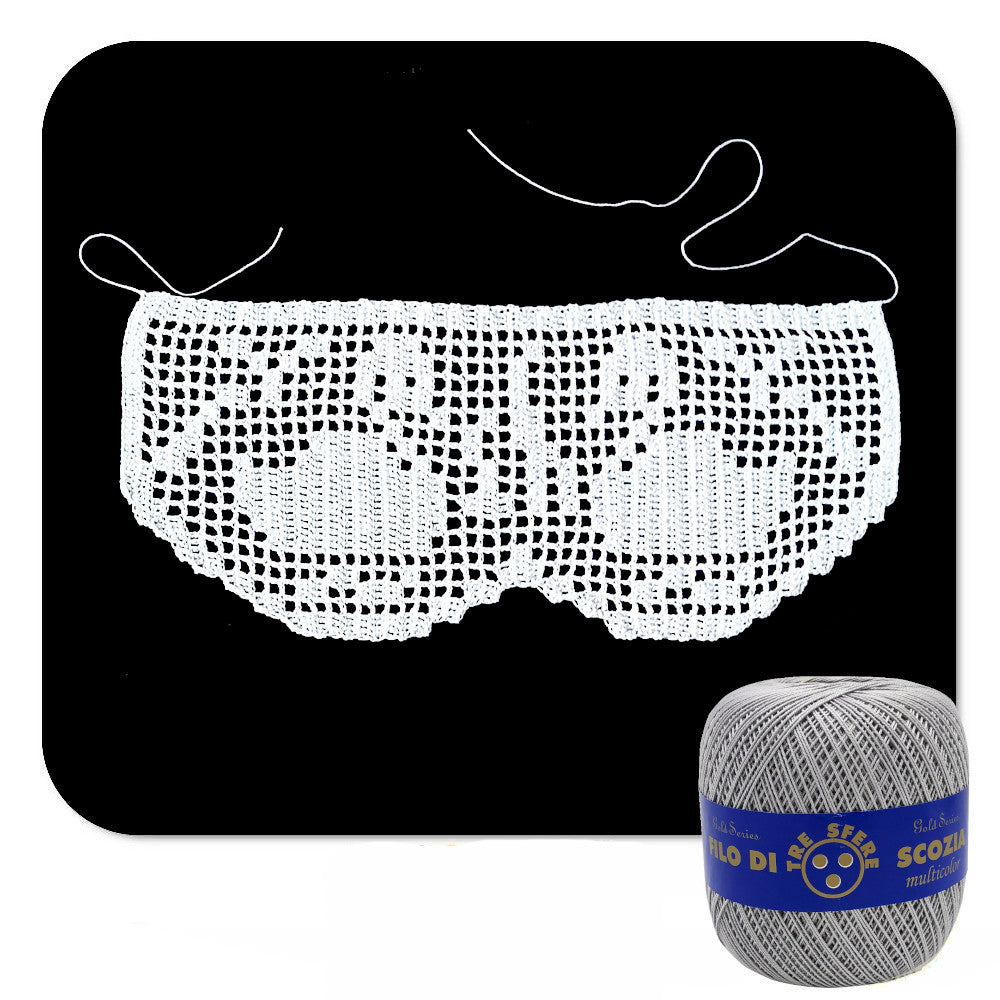 Bordo filet grigio chiaro con cigni ad uncinetto 11 cm x 50 cm