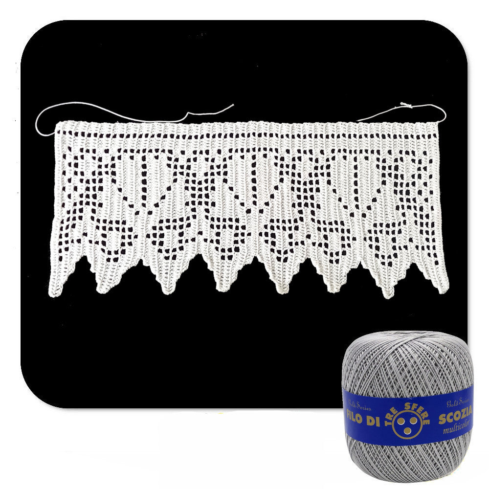 Bordo filet grigio chiaro con conchiglie ad uncinetto 13 cm x 50 cm