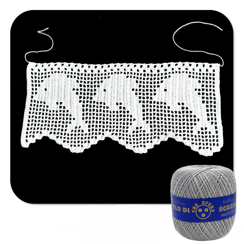 Bordo filet grigio chiaro con delfini ad uncinetto 12.5 cm x 60 cm