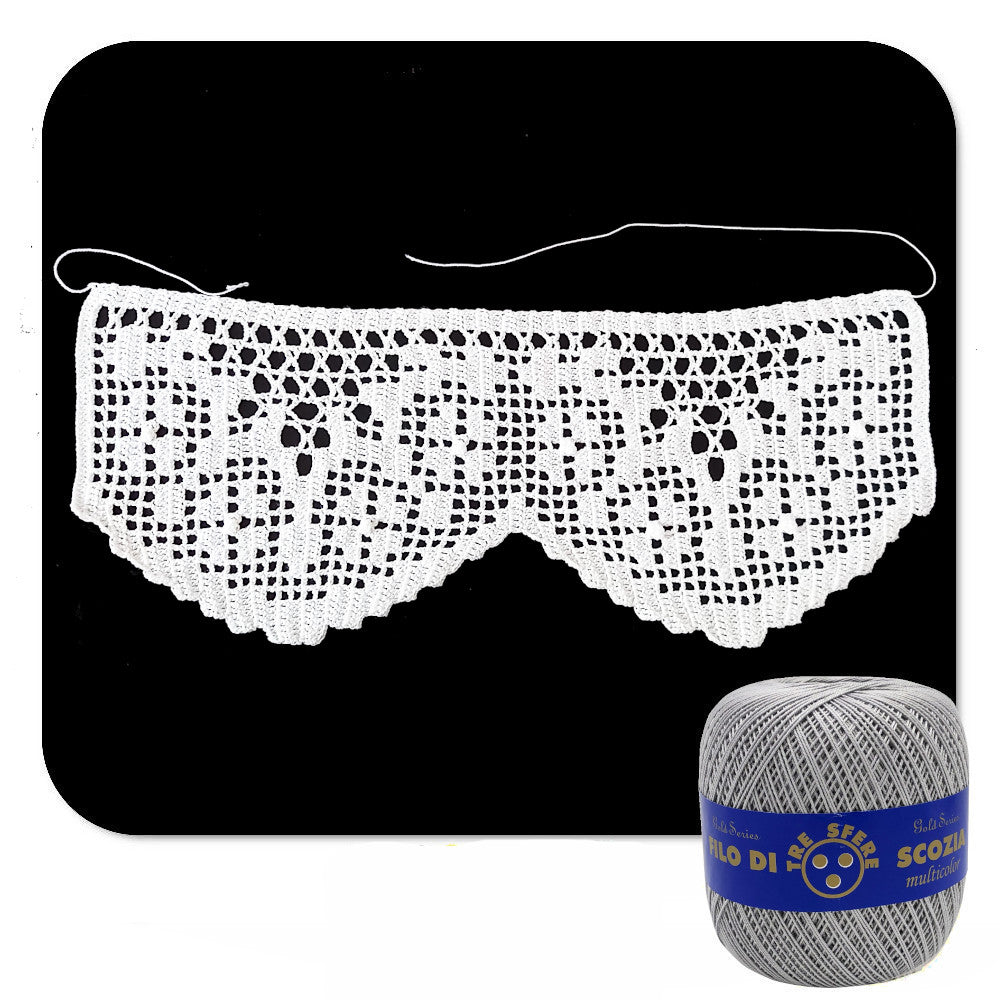 Bordo filet grigio chiaro con fiori ad uncinetto 12 cm x 60 cm