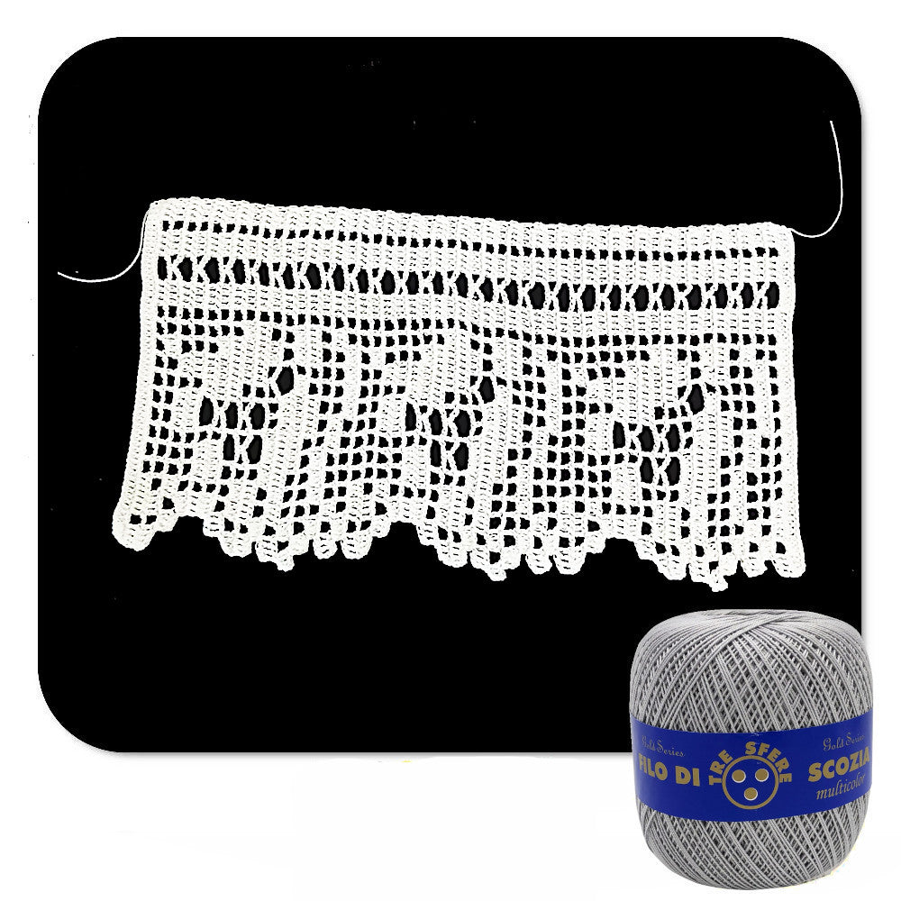 Bordo filet grigio chiaro con fiori ad uncinetto 13 cm x 50 cm