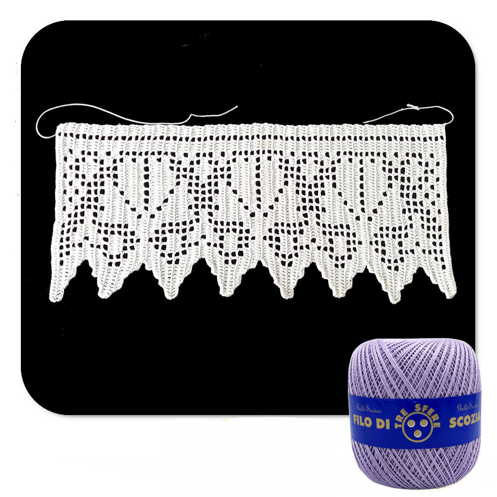 Bordo filet lilla con conchiglie ad uncinetto 13 cm x 50 cm