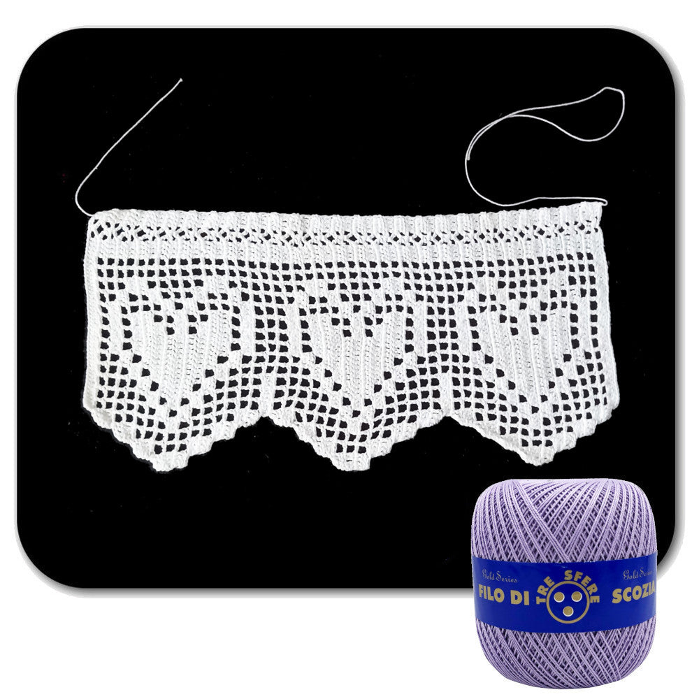 Bordo filet lilla con cuori ad uncinetto 12 cm x 50 cm - 14BR