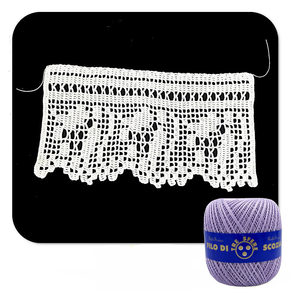 Bordo filet lilla con fiori ad uncinetto 13 cm x 50 cm