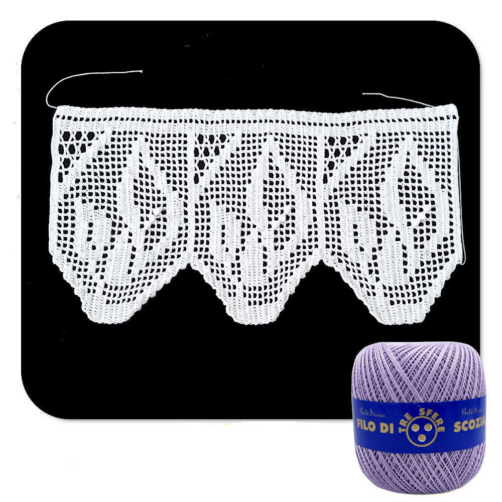 Bordo filet lilla con fiori ad uncinetto 17 cm x 55 cm