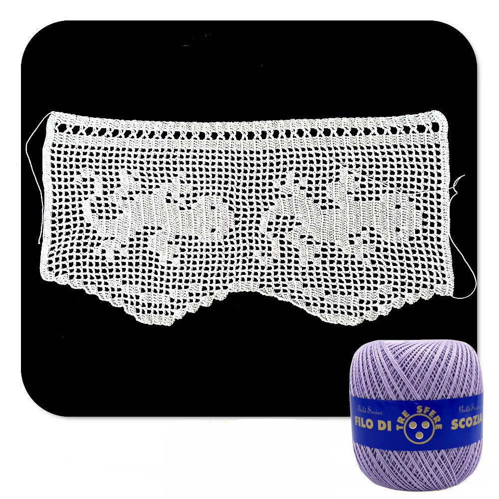 Bordo filet lilla con gechi ad uncinetto 17 cm x 60 cm