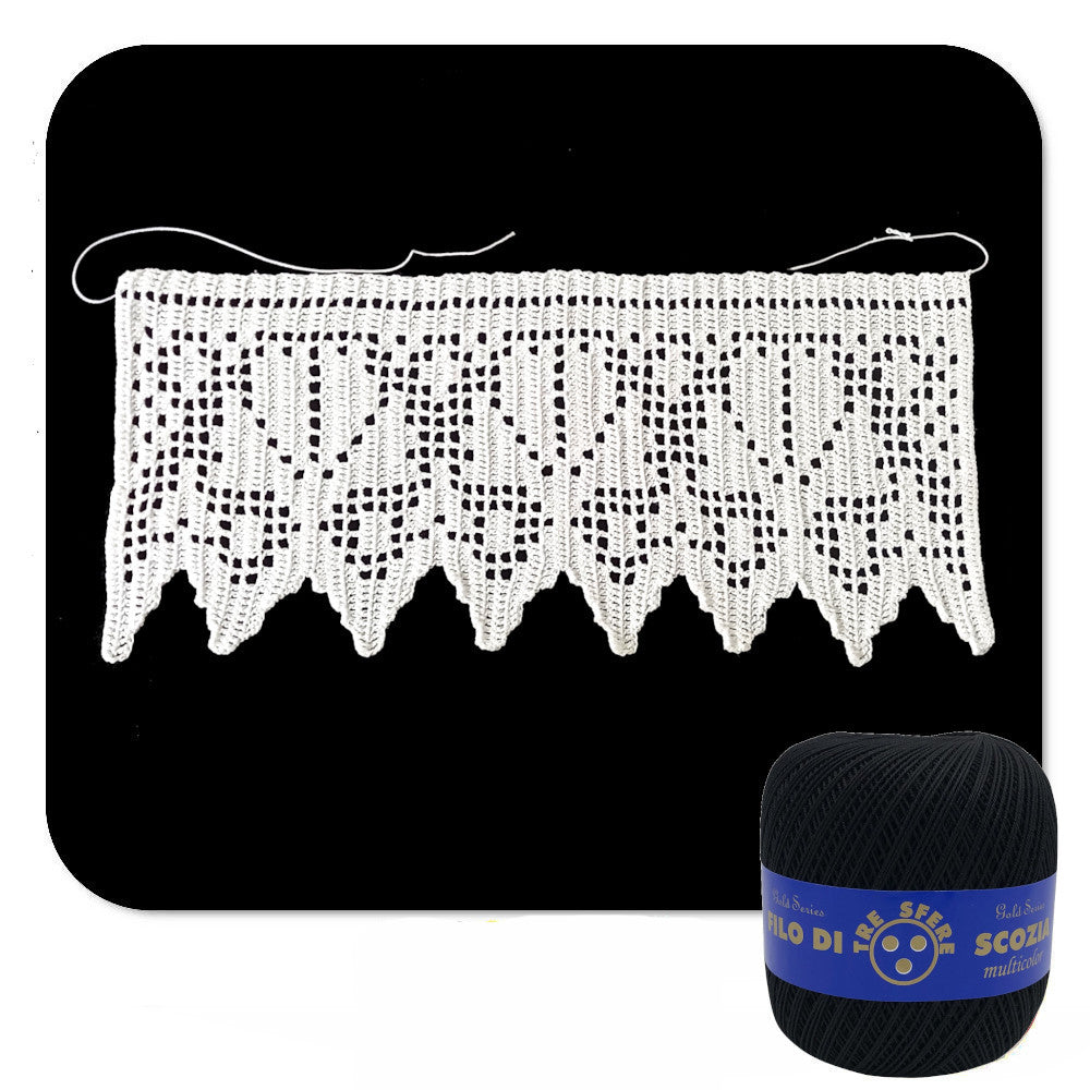 Bordo filet nero con conchiglie ad uncinetto 13 cm x 50 cm