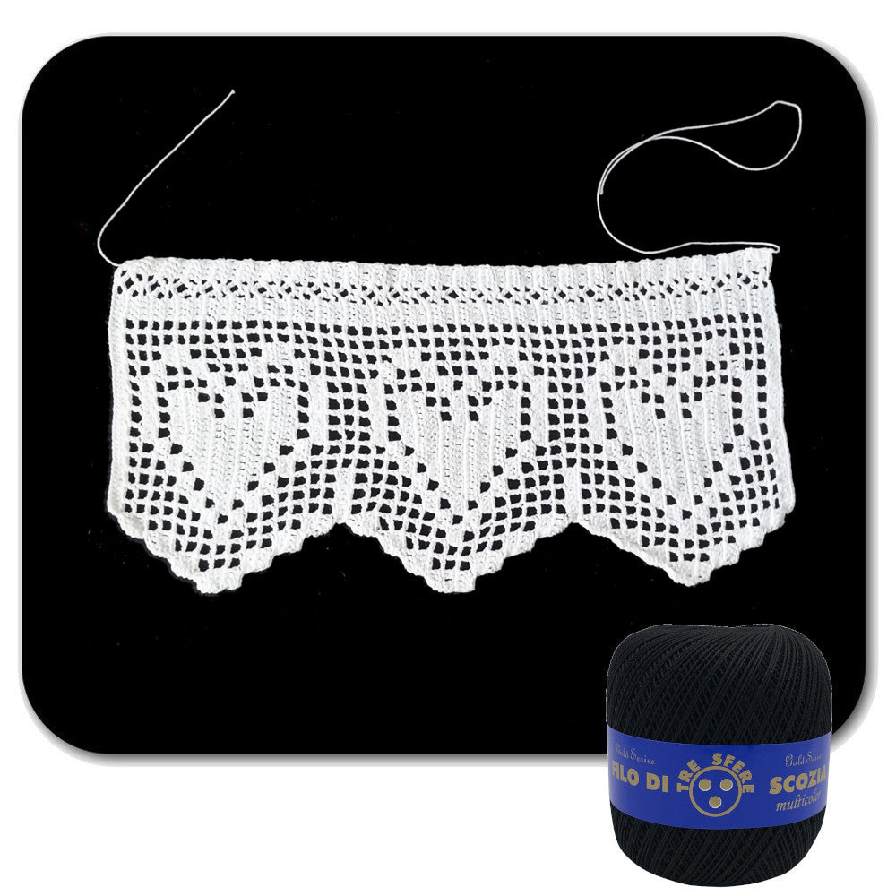 Bordo filet nero con cuori ad uncinetto 12 cm x 50 cm