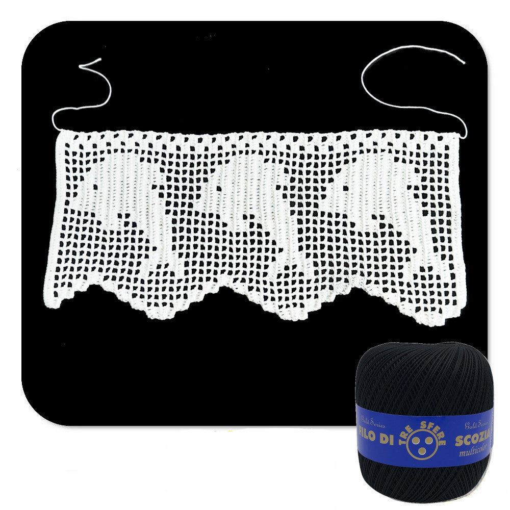 Bordo filet nero con delfini ad uncinetto 12.5 cm x 60 cm