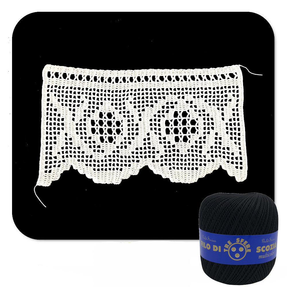 Bordo filet nero con disegno ad uncinetto 14 cm x 50 cm