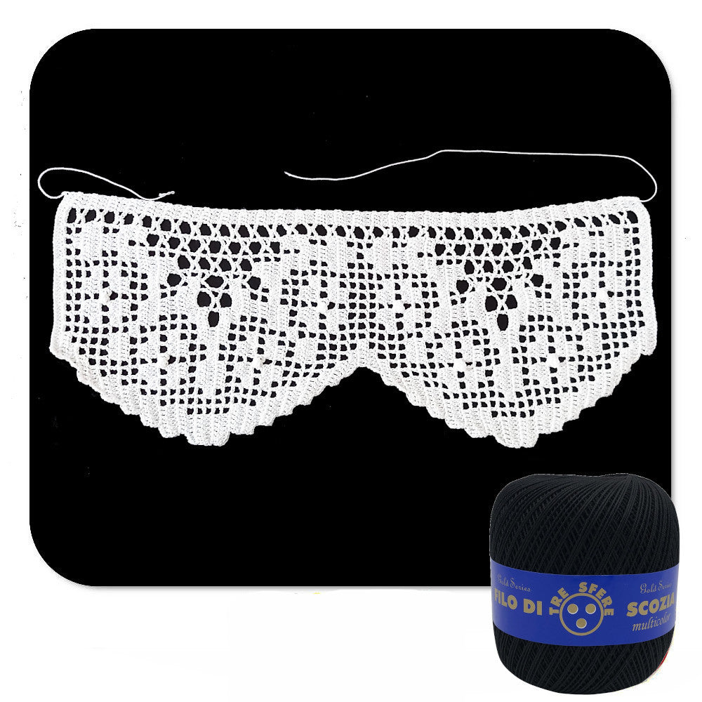 Bordo filet nero con fiori ad uncinetto 12 cm x 60 cm