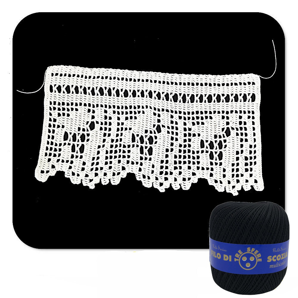 Bordo filet nero con fiori ad uncinetto 13 cm x 50 cm