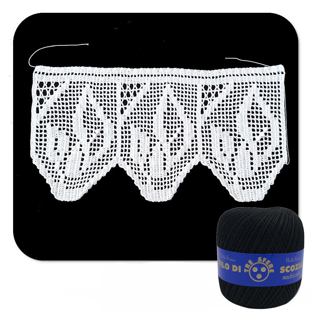 Bordo filet nero con fiori ad uncinetto 17 cm x 55 cm