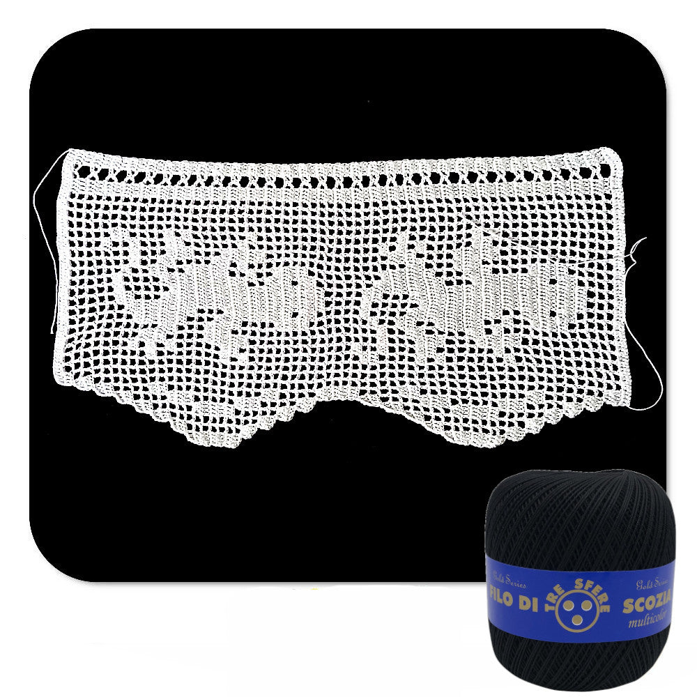 Bordo filet nero con gechi ad uncinetto 17 cm x 60 cm