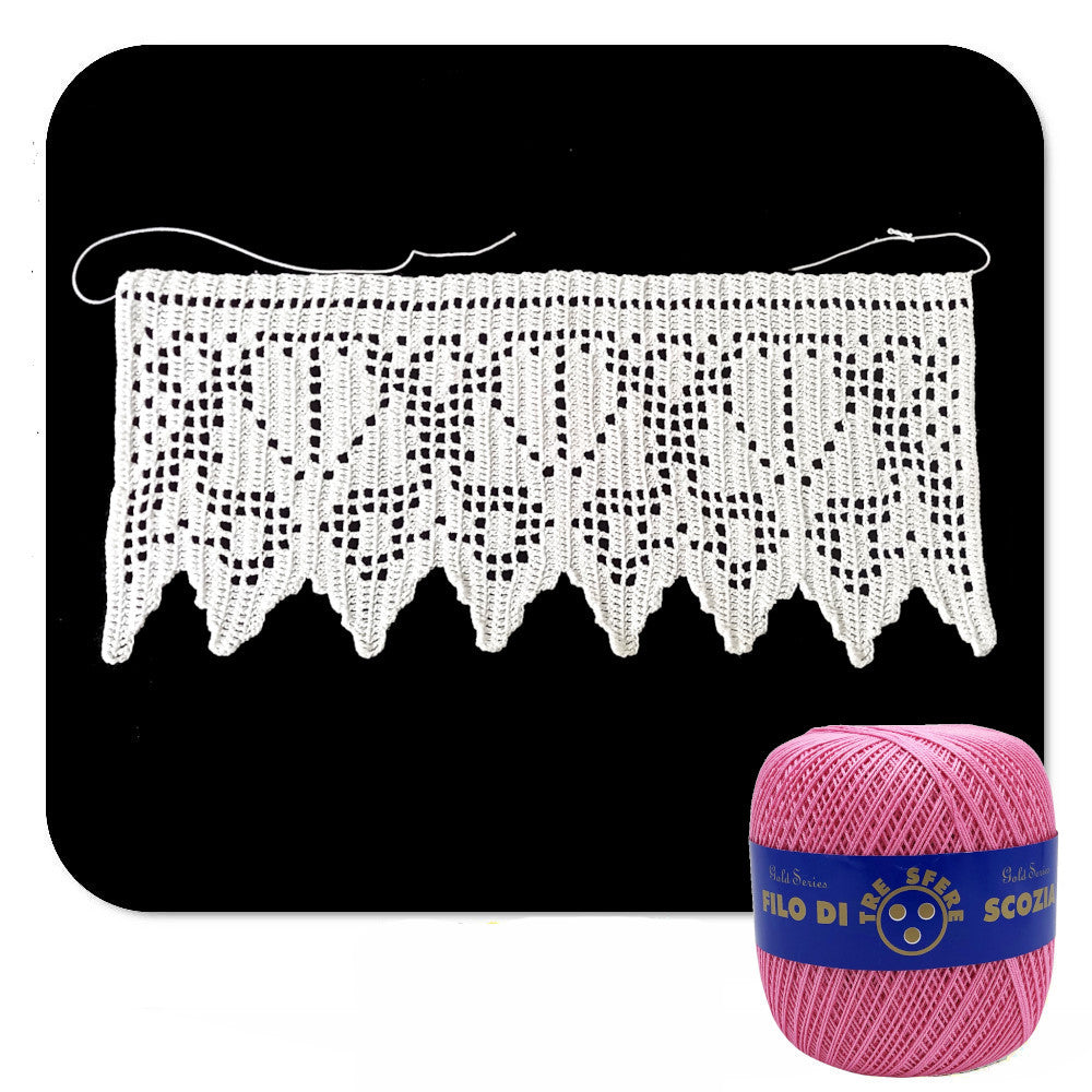 Bordo filet rosa scuro con conchiglie ad uncinetto 13 cm x 50 cm