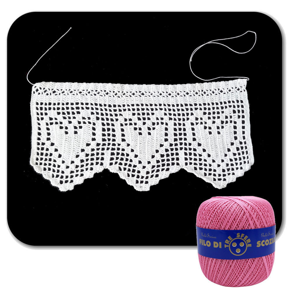 Bordo filet rosa scuro con cuori ad uncinetto 12 cm x 50 cm