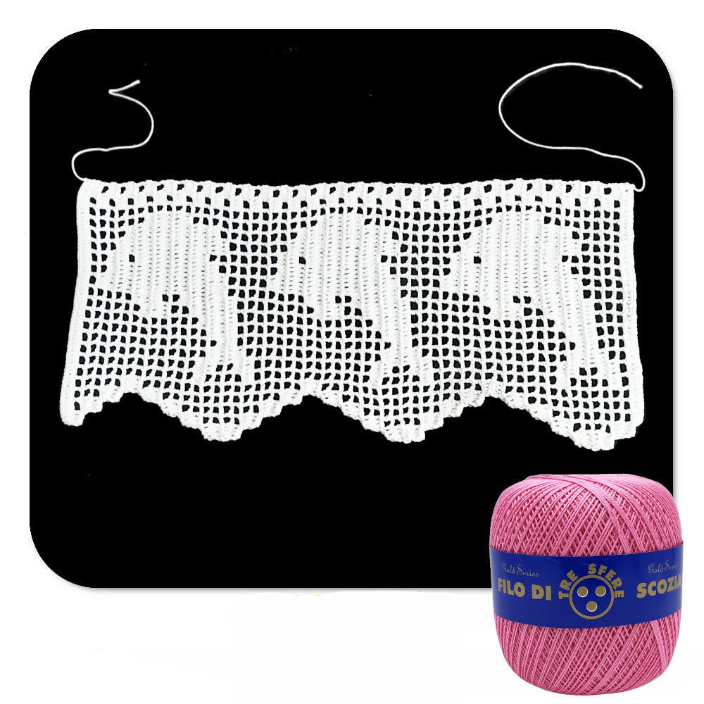 Bordo filet rosa scuro con delfini ad uncinetto 12.5 cm x 60 cm