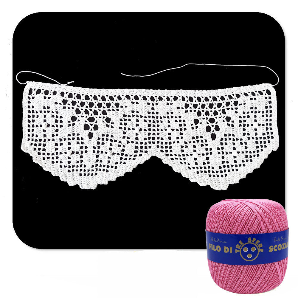 Bordo filet rosa scuro con fiori ad uncinetto 12 cm x 60 cm