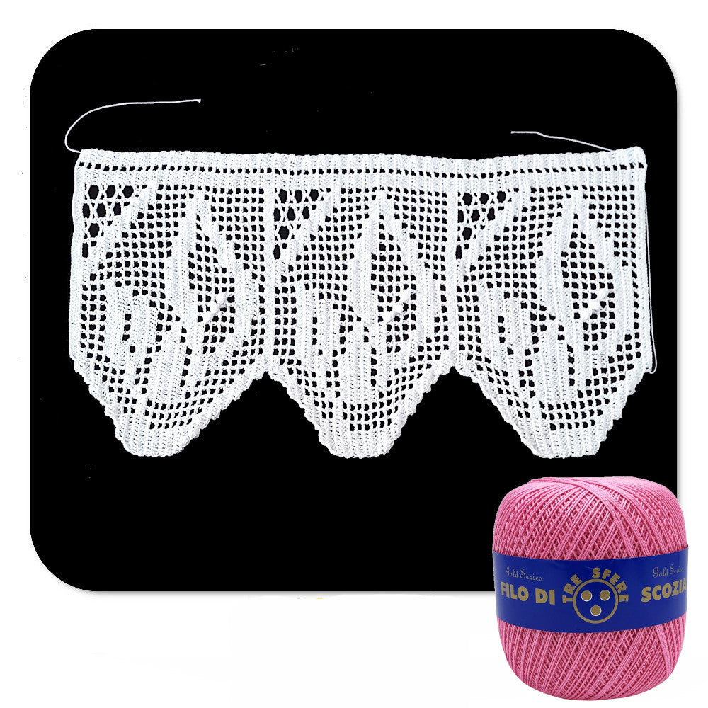 Bordo filet rosa scuro con fiori ad uncinetto 17 cm x 55 cm