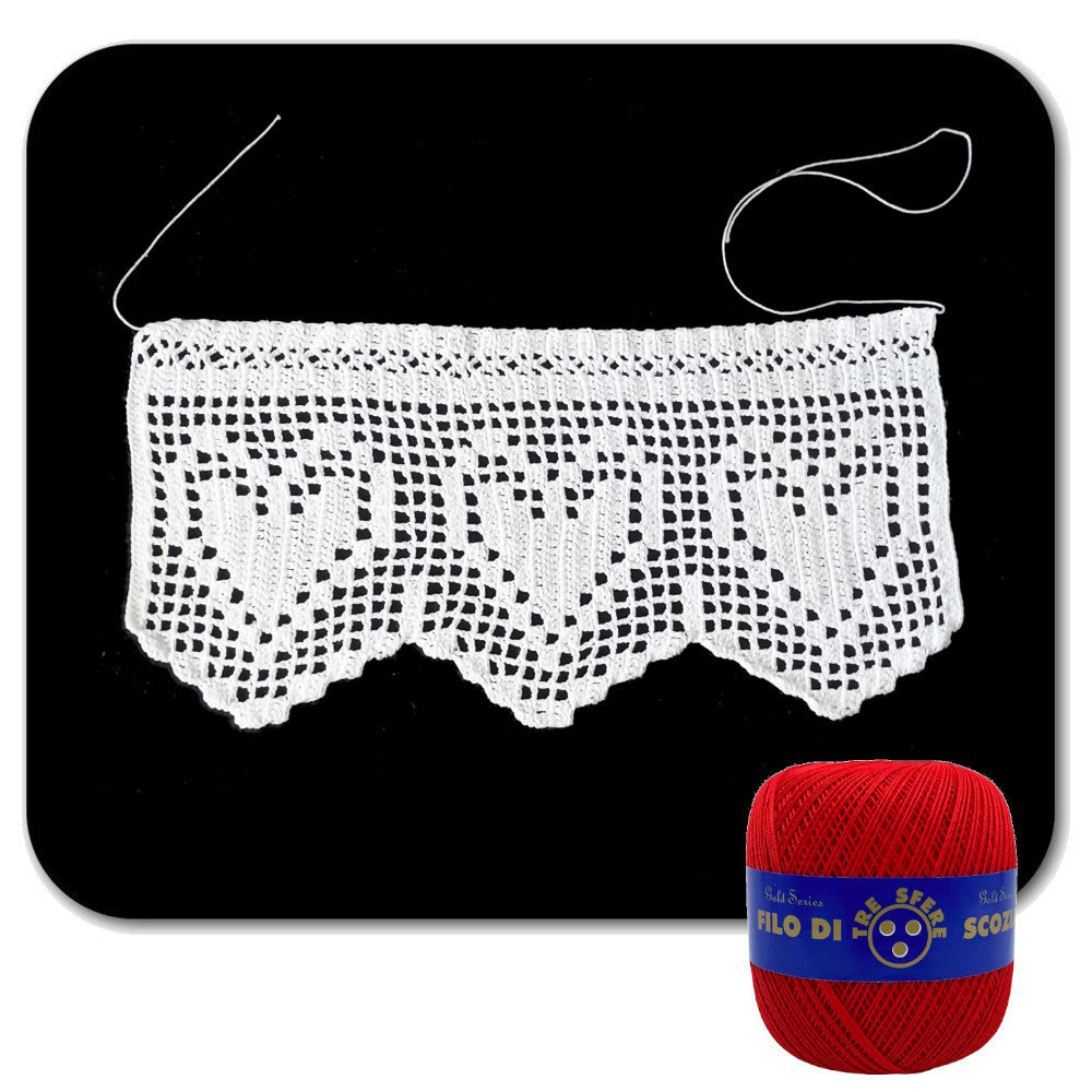 Bordo filet rosso con cuori ad uncinetto 12 cm x 50 cm