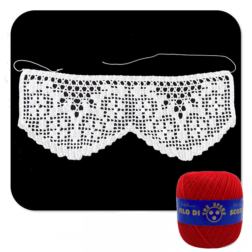 Bordo filet rosso con fiori ad uncinetto 12 cm x 60 cm