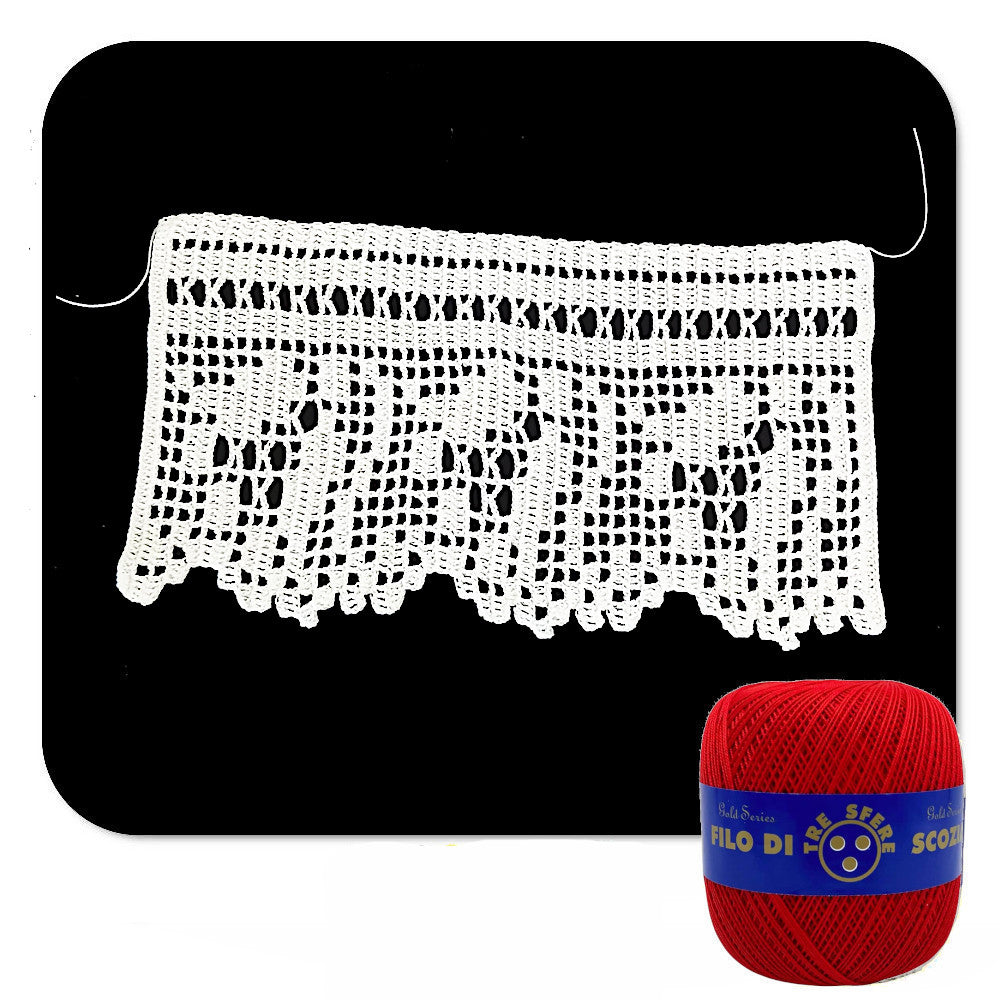 Bordo filet rosso con fiori ad uncinetto 13 cm x 50 cm