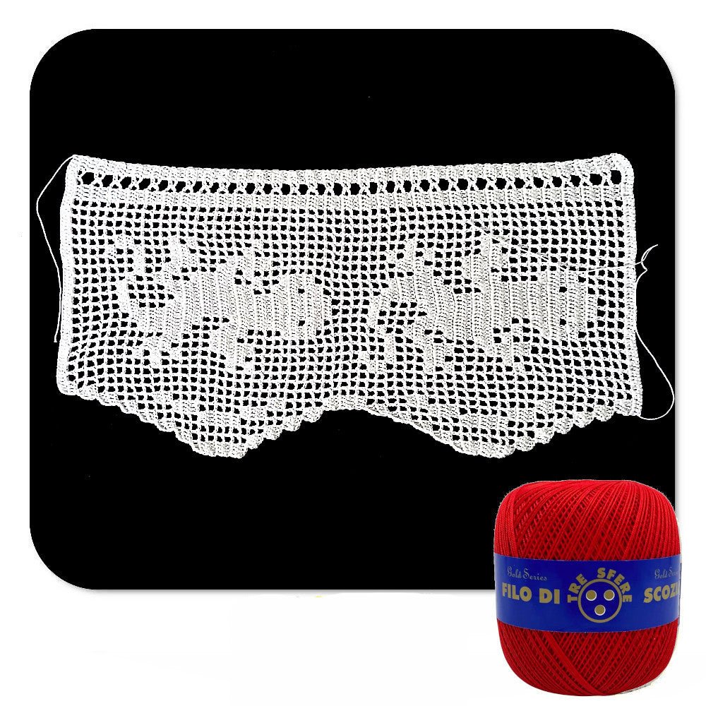 Bordo filet rosso con gechi ad uncinetto 17 cm x 60 cm