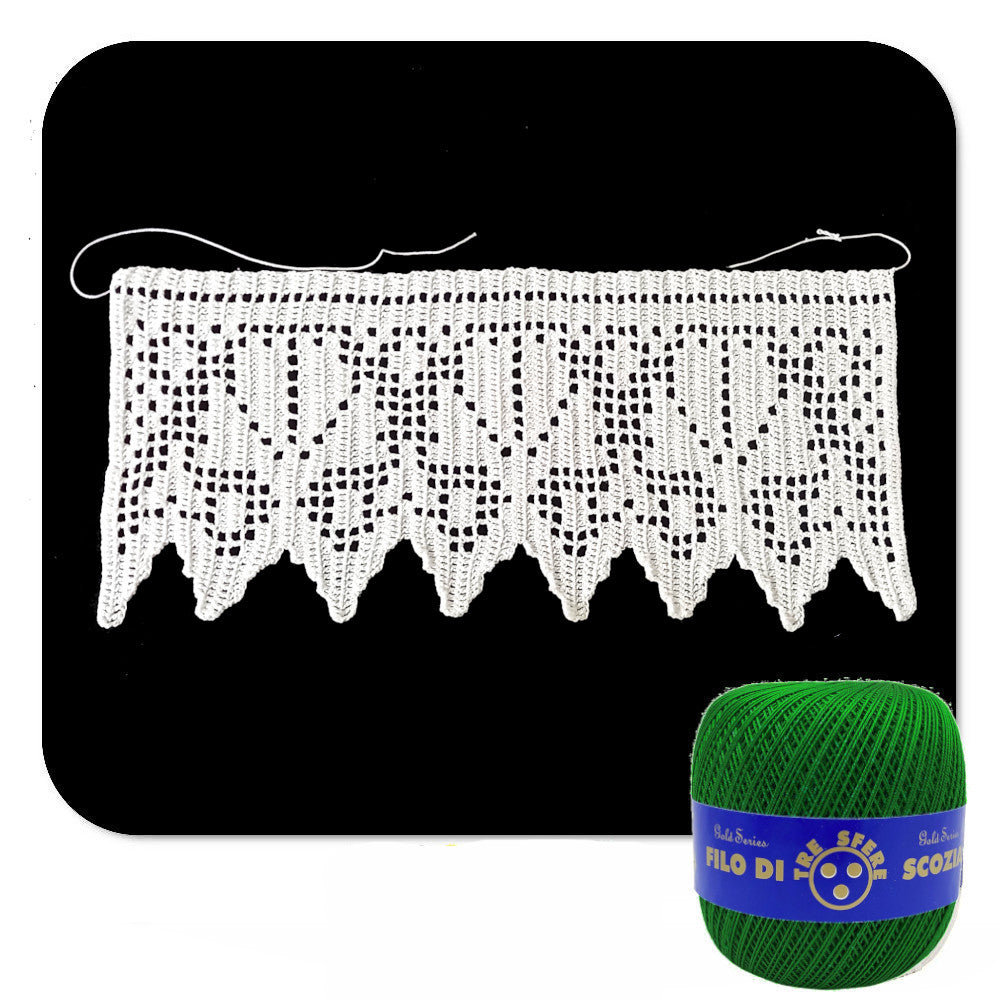 Bordo filet verde con conchiglie ad uncinetto 13 cm x 50 cm