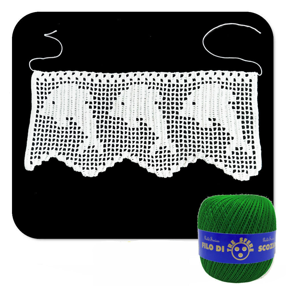 Bordo filet verde con delfini ad uncinetto 12.5 cm x 60 cm