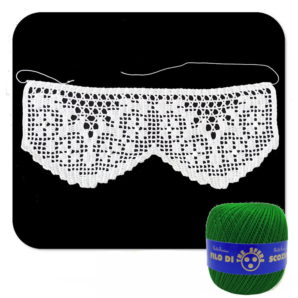 Bordo filet verde con fiori ad uncinetto 12 cm x 60 cm