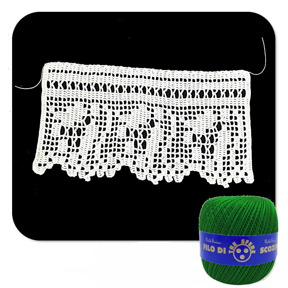 Bordo filet verde con fiori ad uncinetto 13 cm x 50 cm