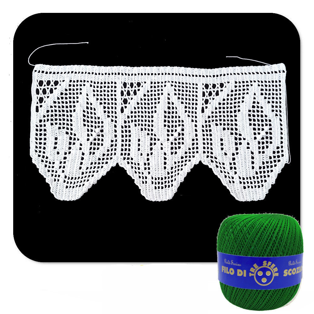 Bordo filet verde con fiori ad uncinetto 17 cm x 55 cm