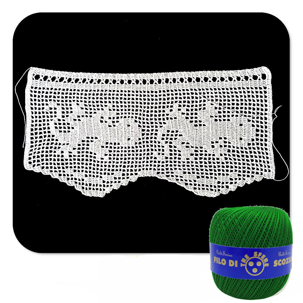 Bordo filet verde con gechi ad uncinetto 17 cm x 60 cm