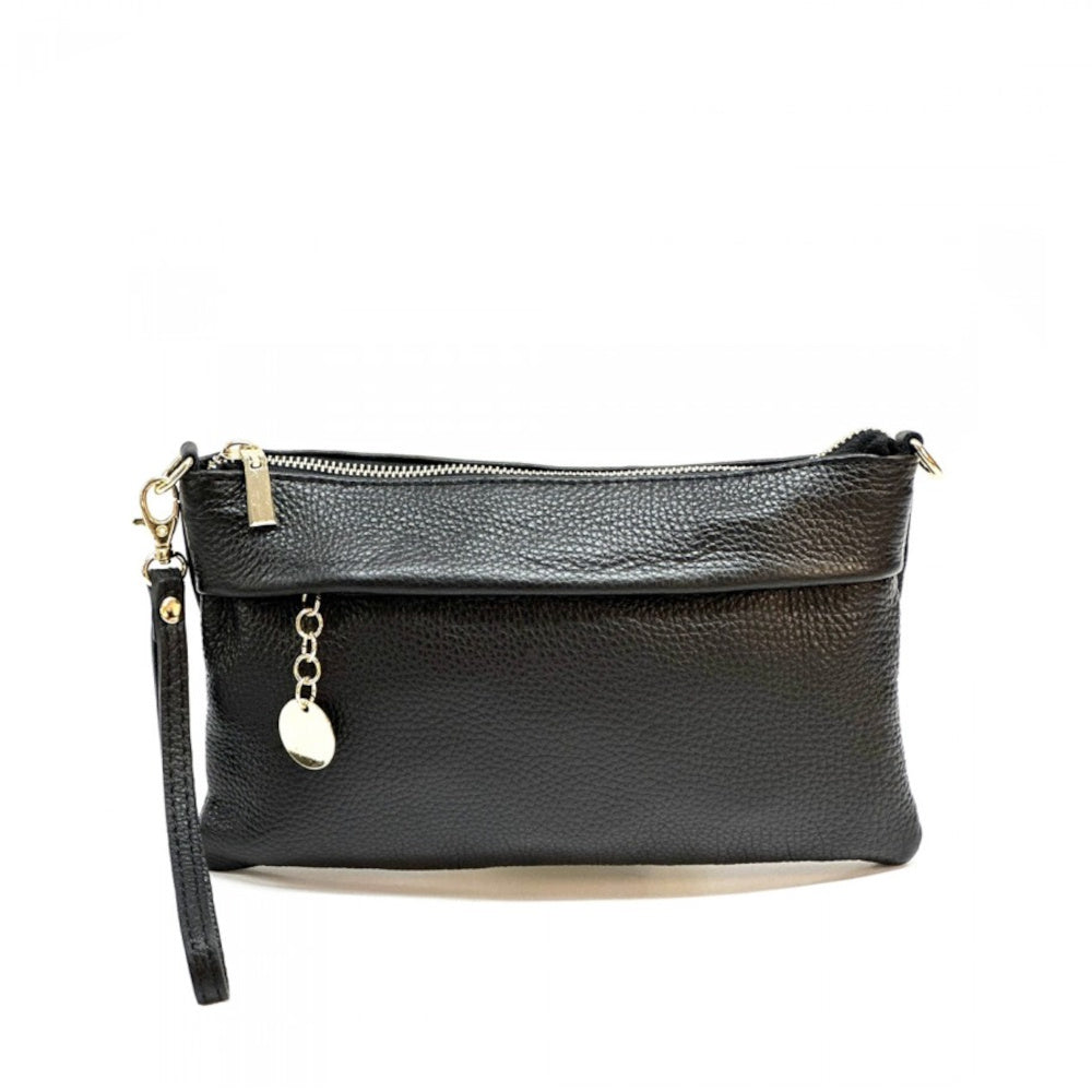 Borsa Pochette da donna Nera in vera pelle 25x15 cm - Florina