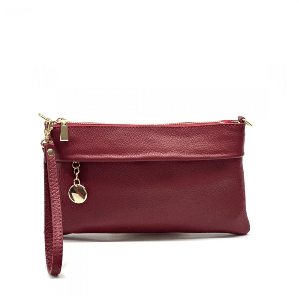 Borsa Pochette da donna Rosso Scuro in vera pelle 25x15 cm - Florina