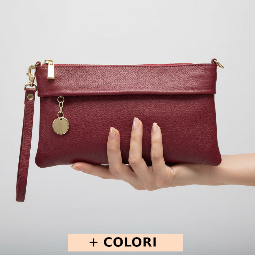 Borsa Pochette da donna Rosso Scuro in vera pelle 25x15 cm - Florina