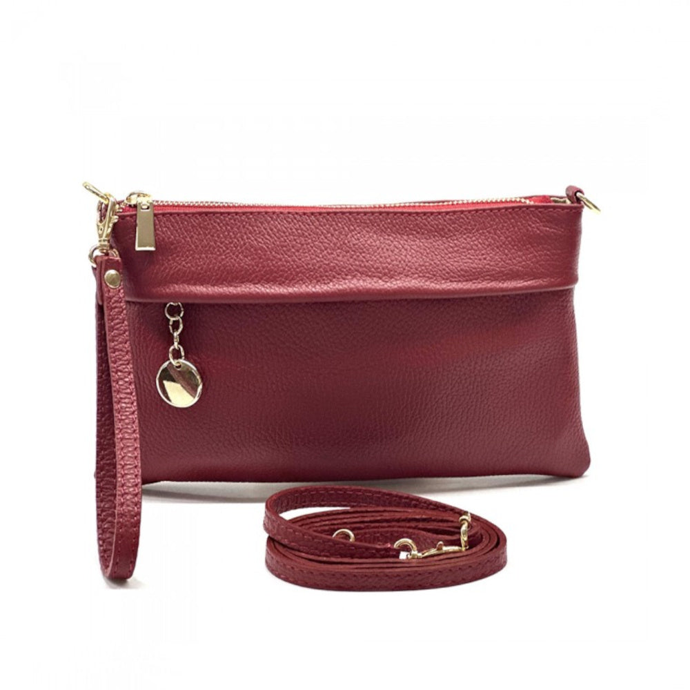 Borsa Pochette da donna Rosso Scuro in vera pelle 25x15 cm - Florina
