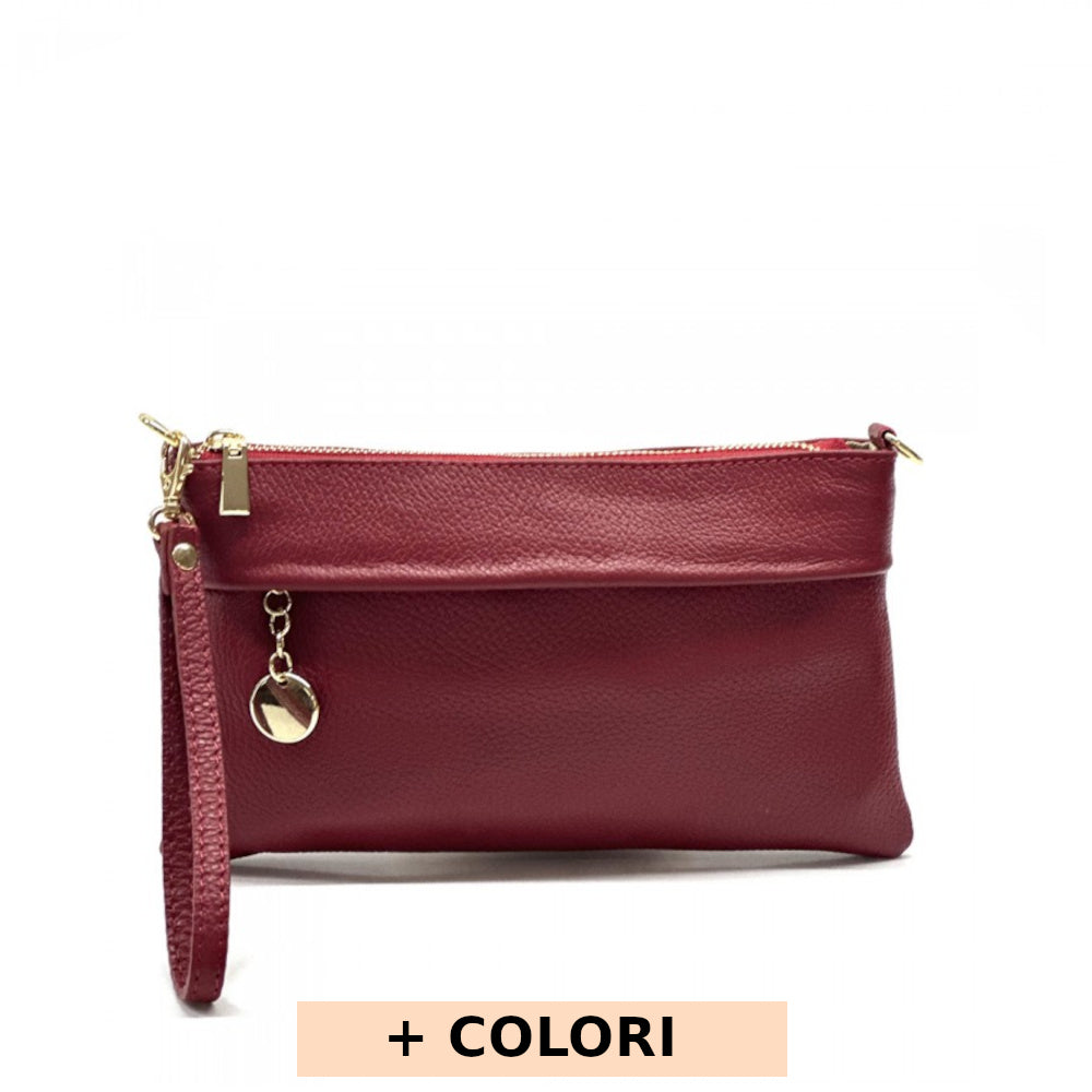Borsa Pochette da donna Rosso Scuro in vera pelle 25x15 cm - Florina